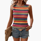 Women's Striped Tank Top – Sleeveless, Round Neck & Pull-On Style