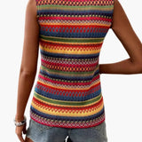 Women's Striped Tank Top – Sleeveless, Round Neck & Pull-On Style