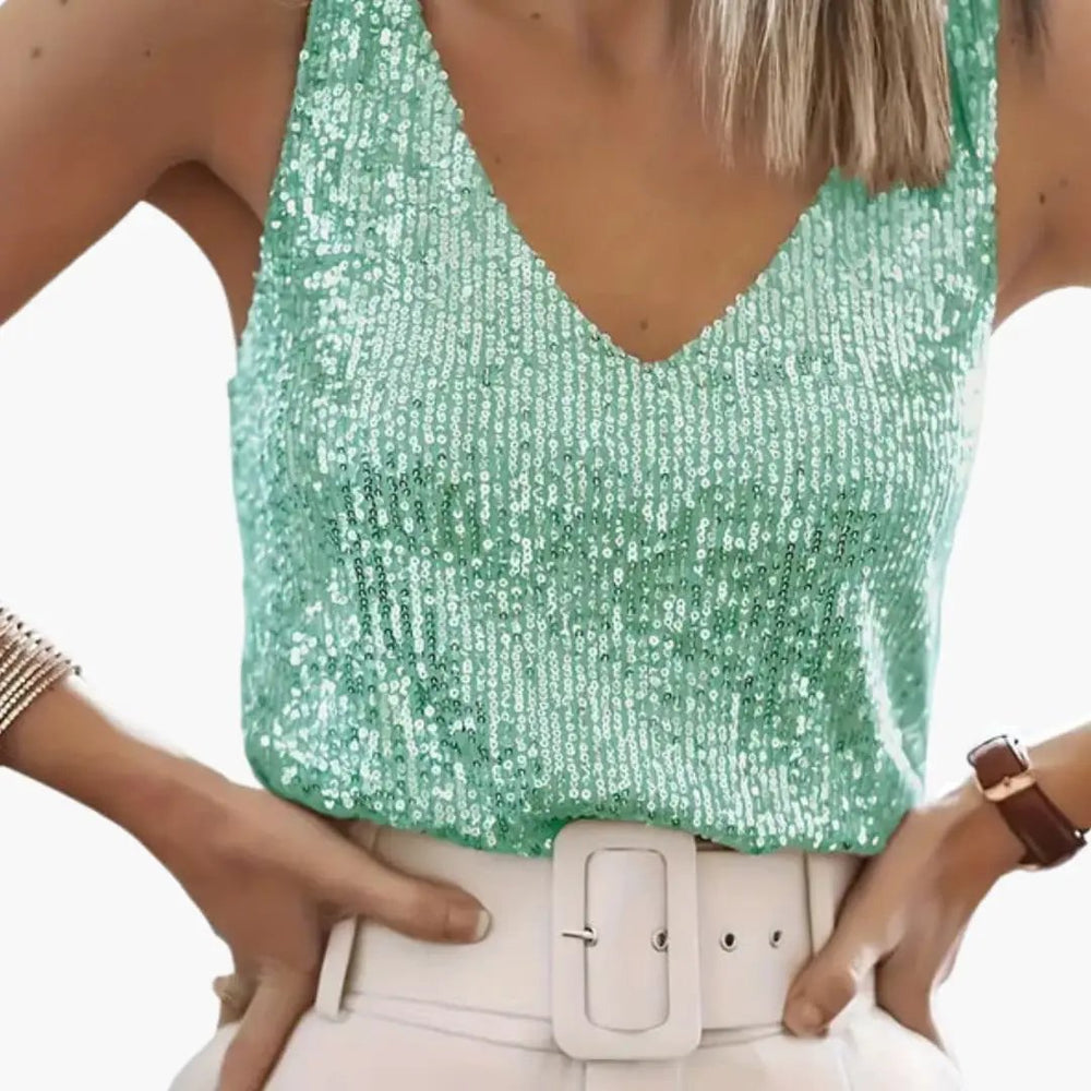 Women's Sequin Tank Top – Round Neck, Sleeveless & Lightweight