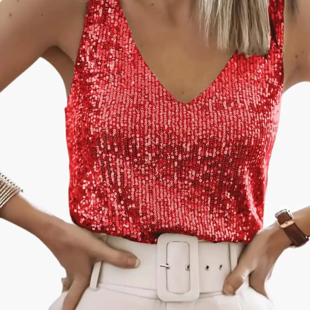 Women's Sequin Tank Top – Round Neck, Sleeveless & Lightweight