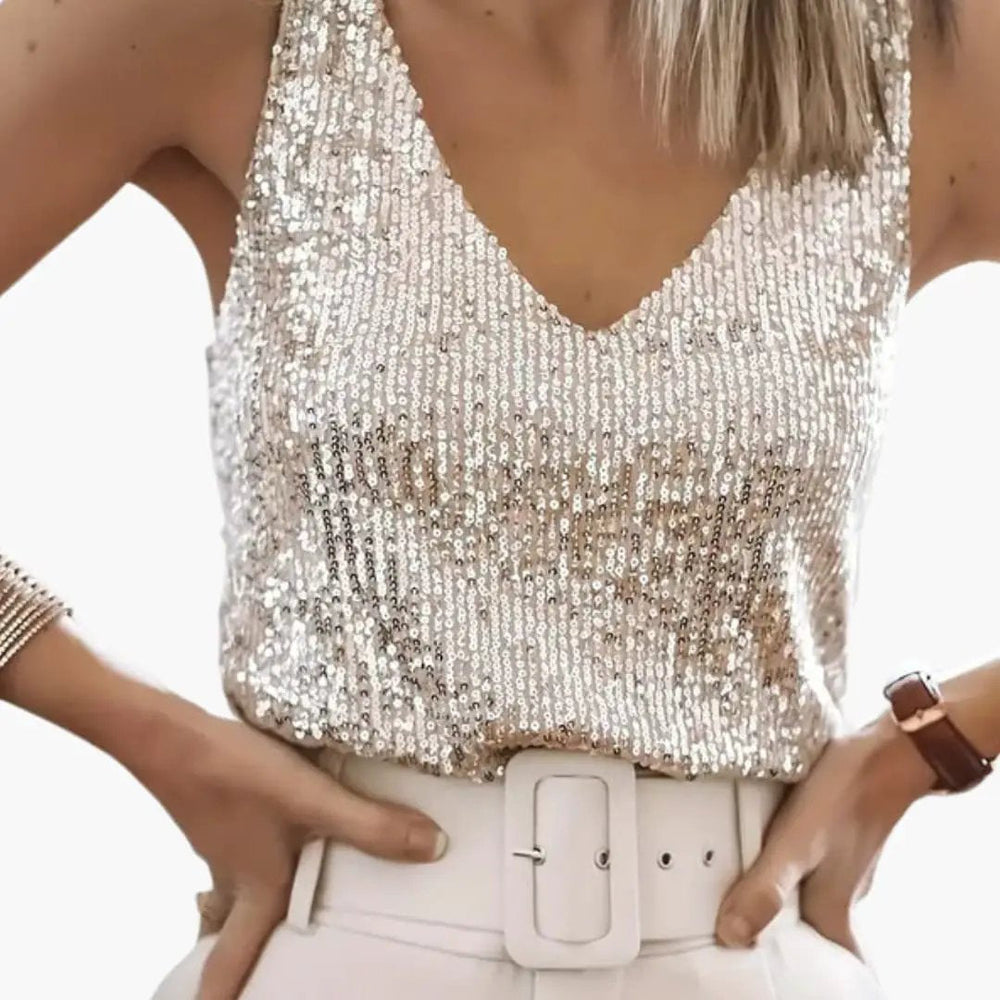 Women's Sequin Tank Top – Round Neck, Sleeveless & Lightweight