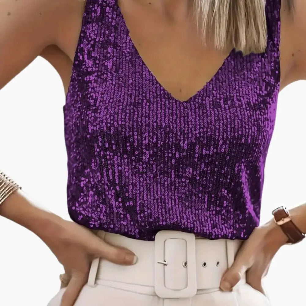 Women's Sequin Tank Top – Round Neck, Sleeveless & Lightweight