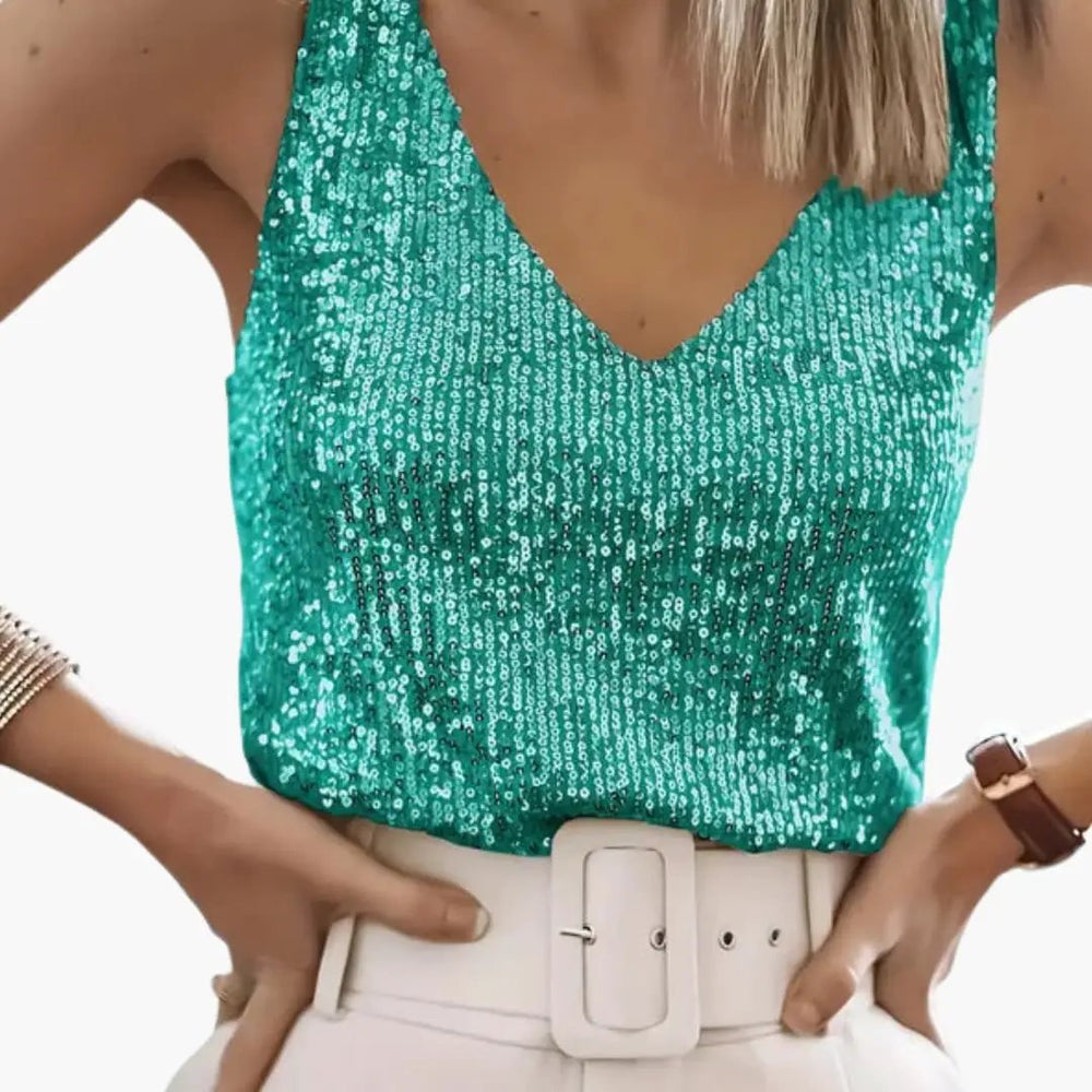 Women's Sequin Tank Top – Round Neck, Sleeveless & Lightweight