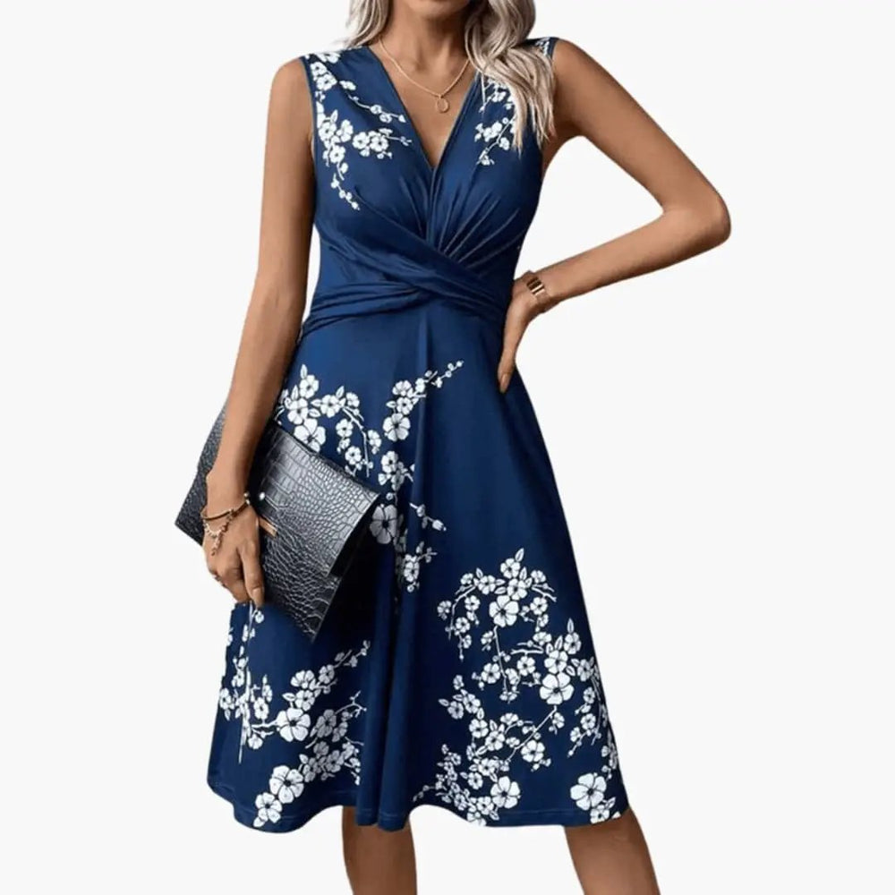 Women's Floral Midi Dress – V-Neck, Sleeveless & Lightweight