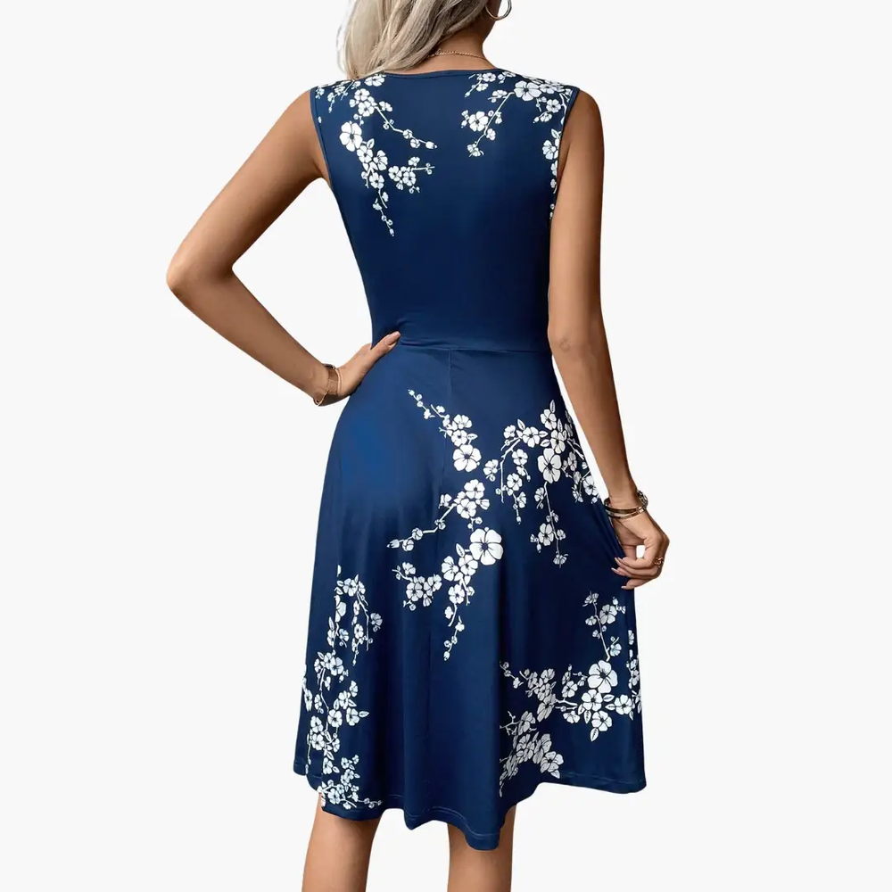 Women's Floral Midi Dress – V-Neck, Sleeveless & Lightweight