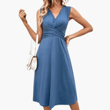 Women's Floral Midi Dress – V-Neck, Sleeveless & Lightweight
