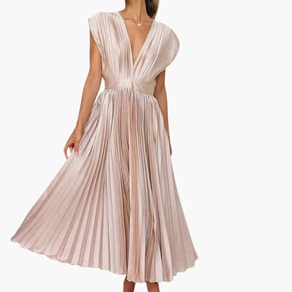 Women's Midi Dress – Sleeveless, V-Neck & Defined Waist