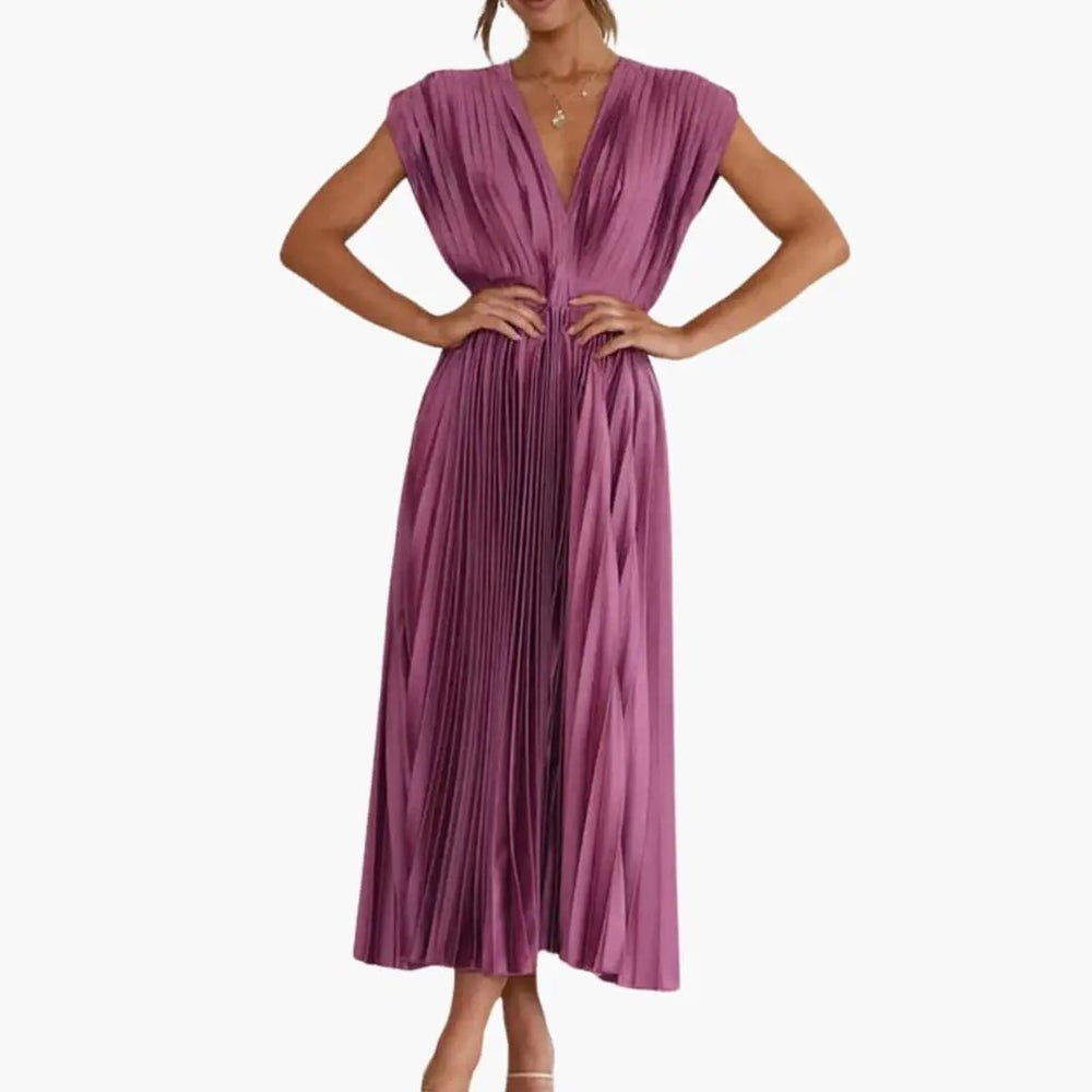 Women's Midi Dress – Sleeveless, V-Neck & Defined Waist