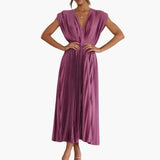 Women's Midi Dress – Sleeveless, V-Neck & Defined Waist