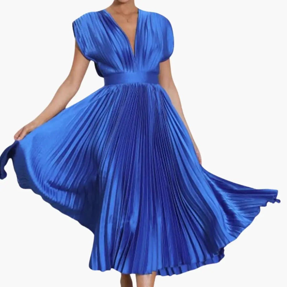 Women's Midi Dress – Sleeveless, V-Neck & Defined Waist