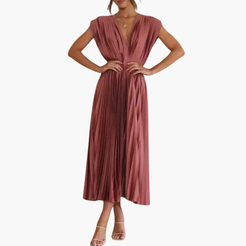 Women's Midi Dress – Sleeveless, V-Neck & Defined Waist