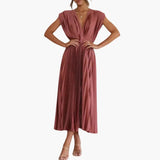 Women's Midi Dress – Sleeveless, V-Neck & Defined Waist