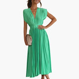 Women's Midi Dress – Sleeveless, V-Neck & Defined Waist