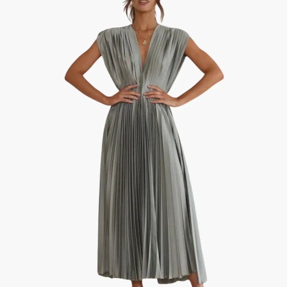 Women's Midi Dress – Sleeveless, V-Neck & Defined Waist