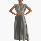 Women's Midi Dress – Sleeveless, V-Neck & Defined Waist
