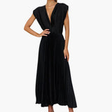 Women's Midi Dress – Sleeveless, V-Neck & Pleated Skirt