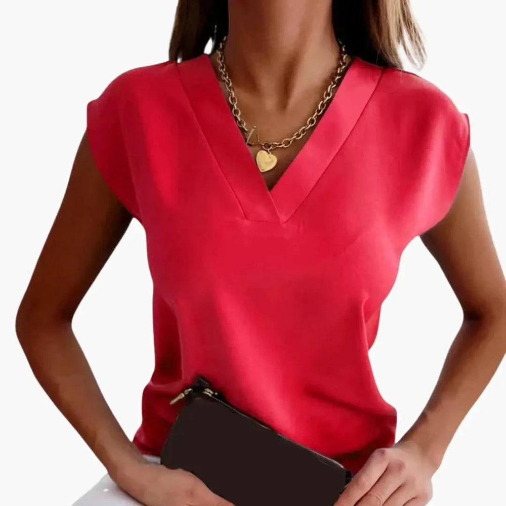 Women's V-Neck Top – Sleeveless, Straight Fit & Woven Fabric