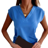 Women's V-Neck Top – Sleeveless, Straight Fit & Woven Fabric