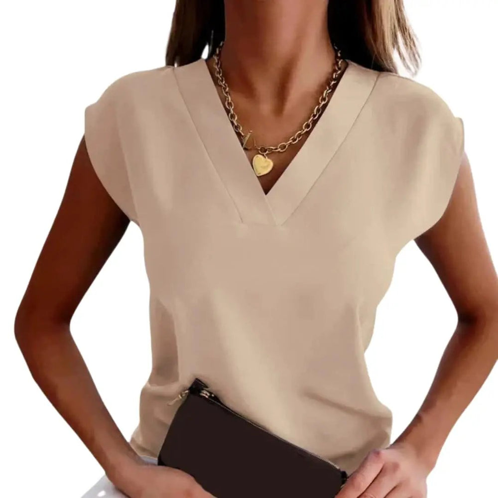 Women's V-Neck Top – Sleeveless, Straight Fit & Woven Fabric