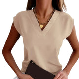 Women's V-Neck Top – Sleeveless, Straight Fit & Woven Fabric