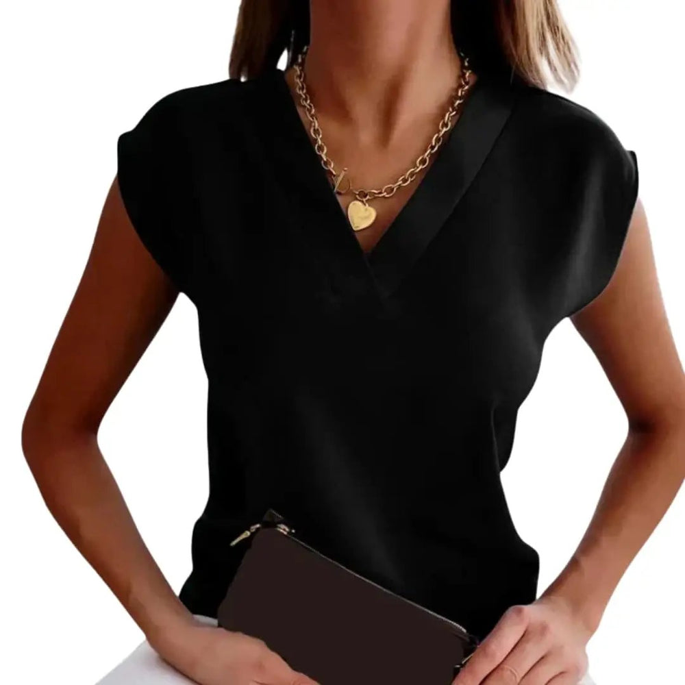 Women's V-Neck Top – Sleeveless, Straight Fit & Woven Fabric