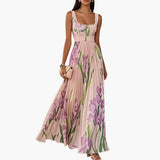 Women's Maxi Dress – Square Neck, Sleeveless & Pleated A-Line