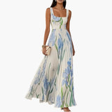Women's Maxi Dress – Square Neck, Sleeveless & Pleated A-Line