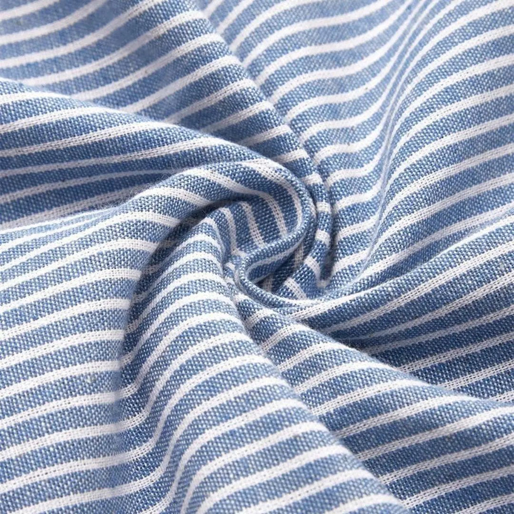 Women's Striped Midi Dress – Button Front, Round Neck & 3/4 Sleeve
