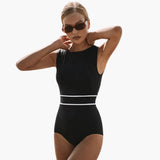 Women's Striped One-Piece Swimsuit – Round Neck, Built-In Support & Beachwear Fit