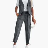 Women's Two-Piece Suit Set – Striped Sleeveless Top & Cuffed Pants