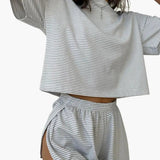 Women's Two-Piece Outfit Set – Striped Top & Shorts