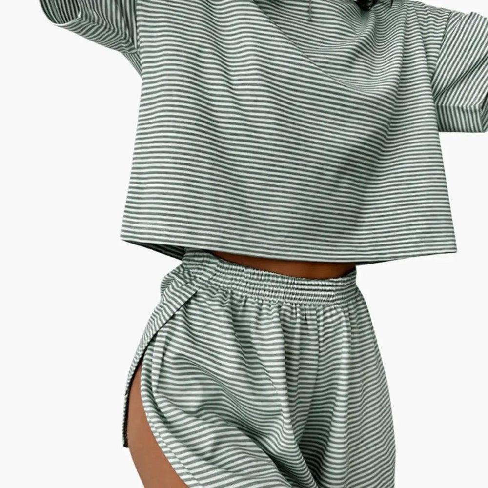 Women's Two-Piece Outfit Set – Striped Top & Shorts