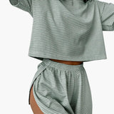 Women's Two-Piece Outfit Set – Striped Top & Shorts