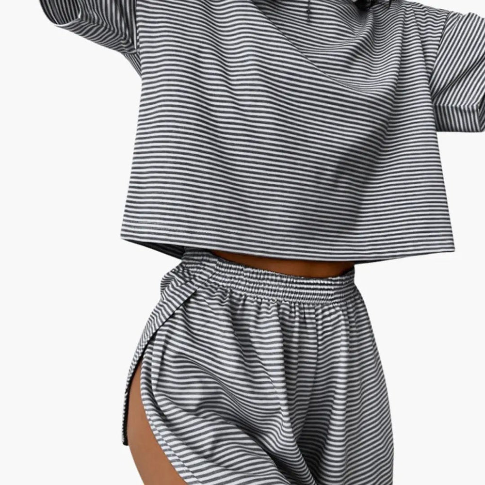 Women's Two-Piece Outfit Set – Striped Top & Shorts