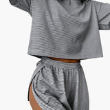 Women's Two-Piece Outfit Set – Striped Top & Shorts