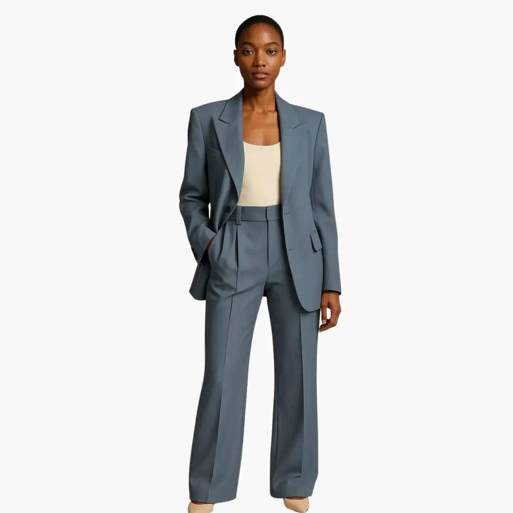 Women's Blazer Suit – Wide-Leg Trousers, V-Neck & Two-Piece