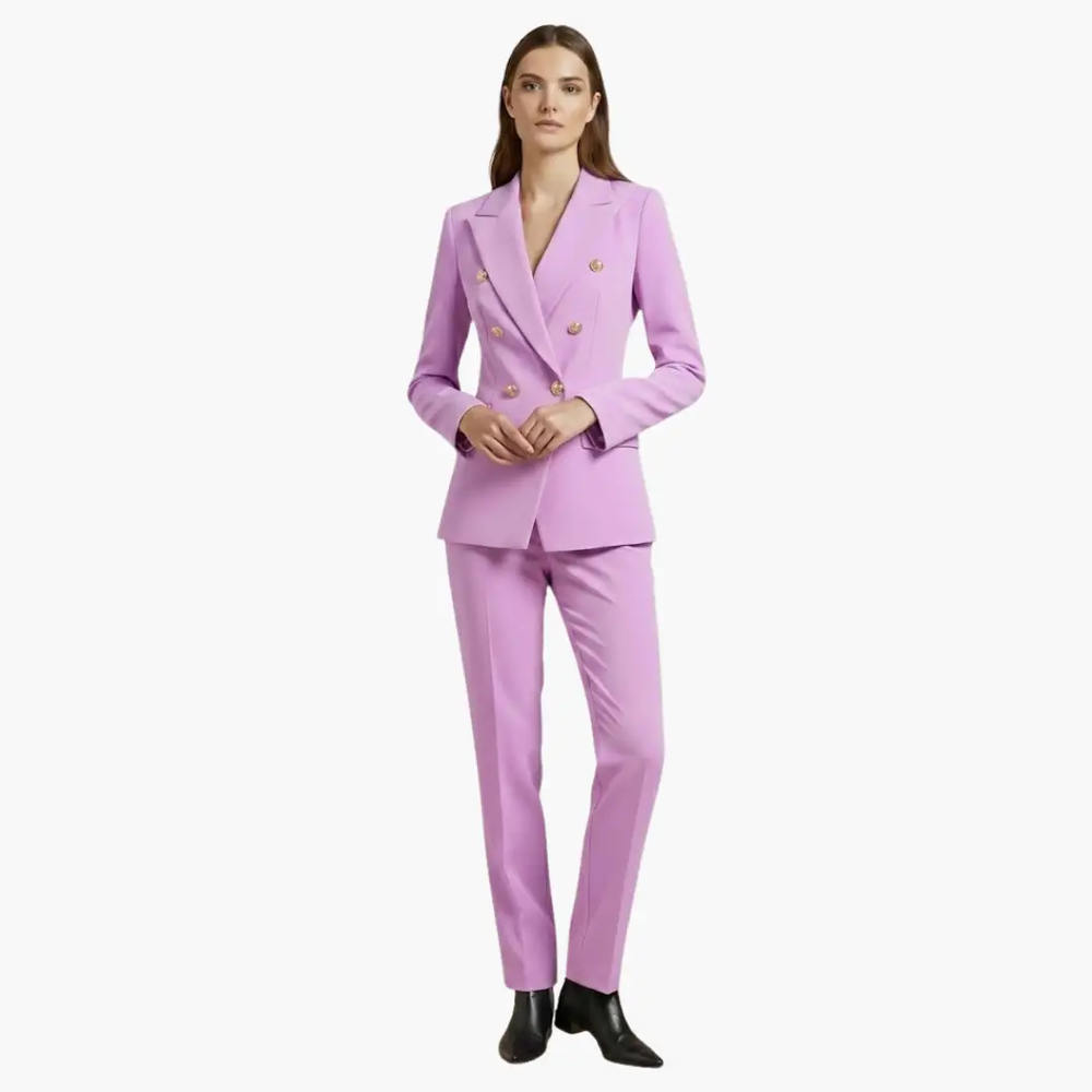 Women's Two-Piece Suit Set – Blazer, Slim Pants & Notched Lapel Collar