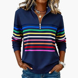 Women's Sweatshirt – Half-Zip Closure, Striped Pattern & Long Sleeves