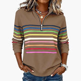 Women's Sweatshirt – Half-Zip Closure, Striped Pattern & Long Sleeves