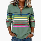 Women's Sweatshirt – Half-Zip Closure, Striped Pattern & Long Sleeves