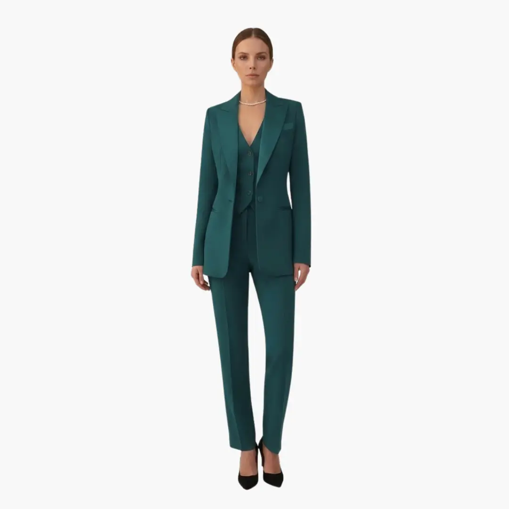 Women's Three-Piece Suit – Notched Blazer, Vest & Straight-Leg Pants