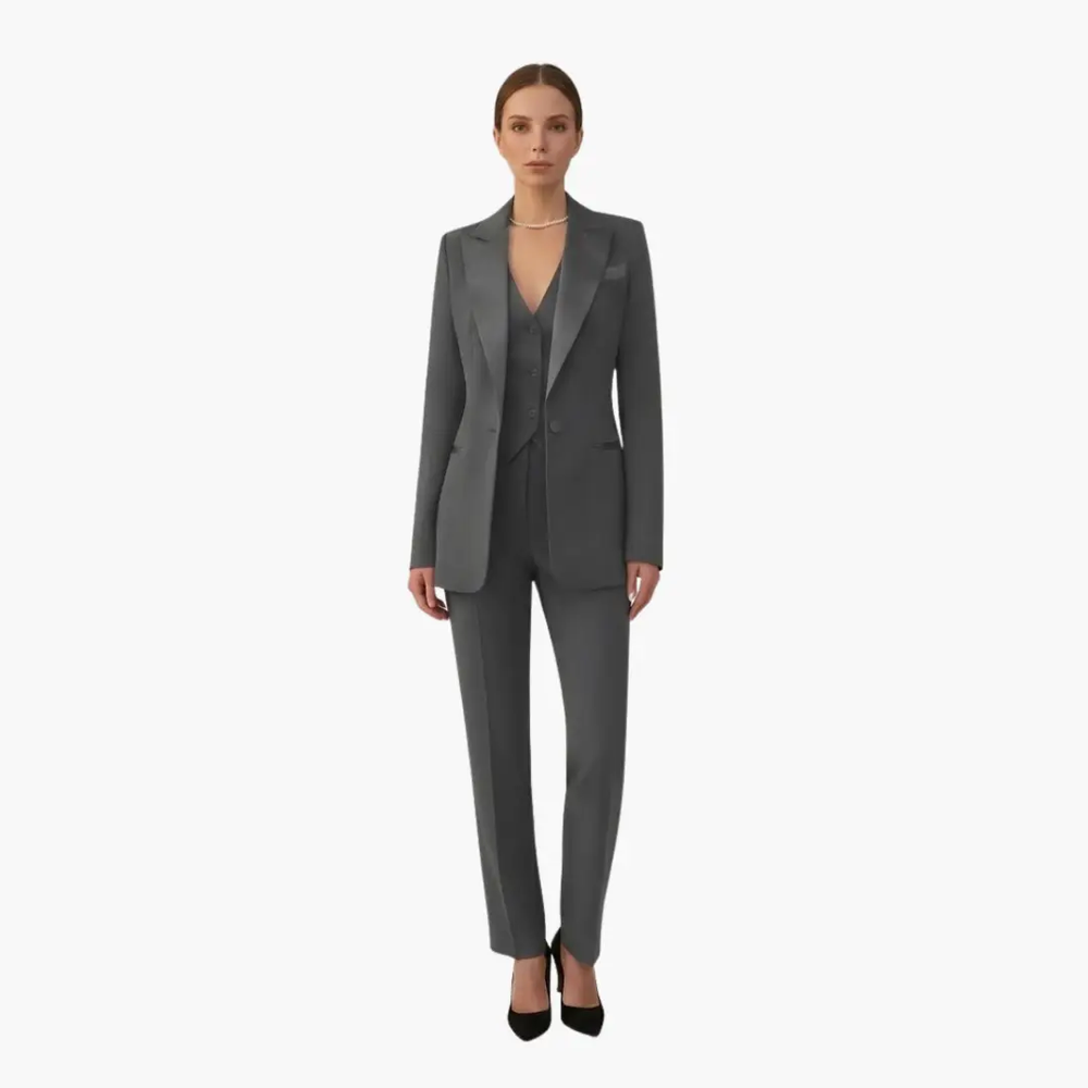 Women's Three-Piece Suit – Notched Blazer, Vest & Straight-Leg Pants