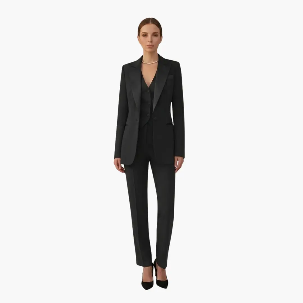 Women's Three-Piece Suit – Notched Blazer, Vest & Straight-Leg Pants