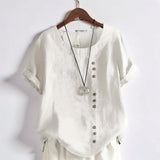 Women's Tops Casual Short Sleeve Button Front Round Neck Shirt