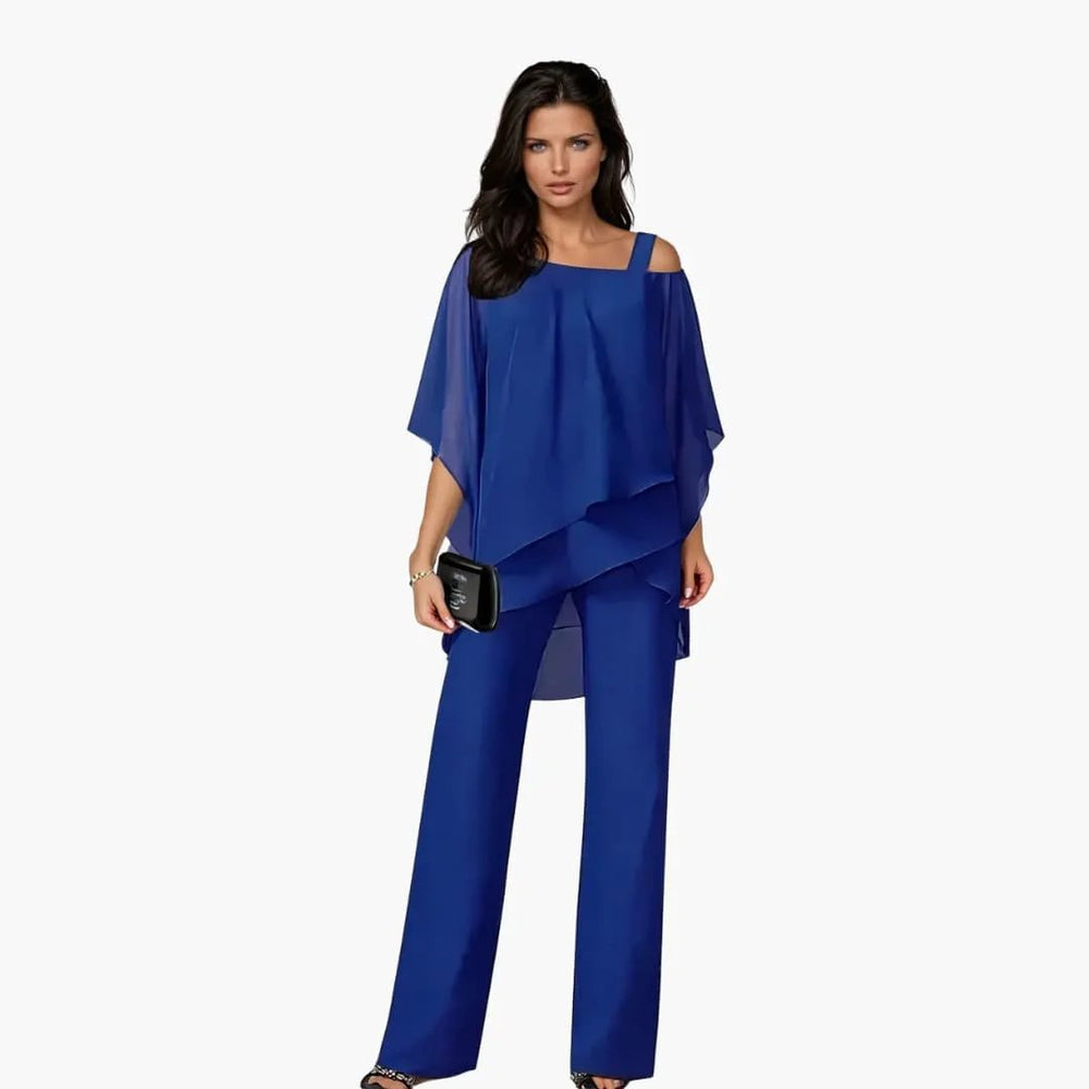 Women's Two-Piece Set – Asymmetrical Top, Wide-Leg Pants & Layered Design