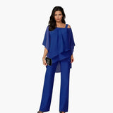 Women's Two-Piece Set – Asymmetrical Top, Wide-Leg Pants & Layered Design