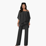 Women's Two-Piece Set – Asymmetrical Top, Wide-Leg Pants & Layered Design