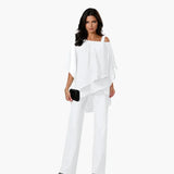 Women's Two-Piece Set – Asymmetrical Top, Wide-Leg Pants & Layered Design