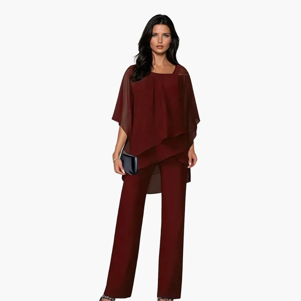 Women's Two-Piece Set – Asymmetrical Top, Wide-Leg Pants & Layered Design