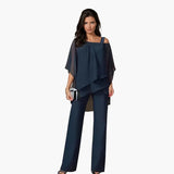 Women's Two-Piece Set – Asymmetrical Top, Wide-Leg Pants & Layered Design